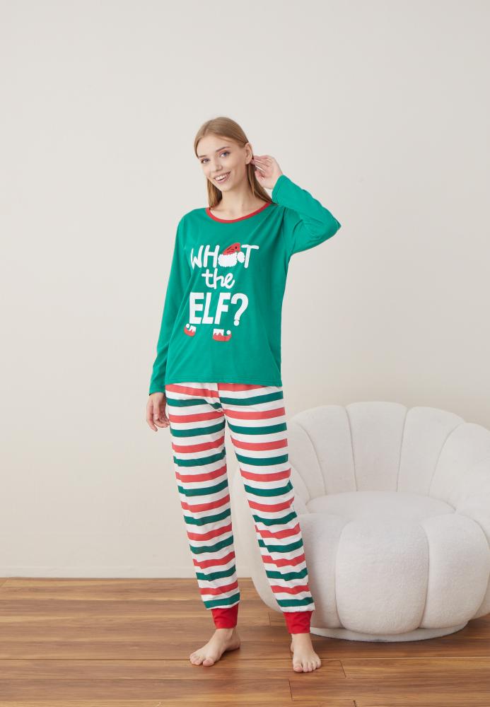 Pijama Dama Craciun "WHAT THE ELF ? " ,maneca lunga ,pantaloni lungi,Engros